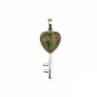 Colgante Llave De La Felicidad En Metal Con Piedra Unakita 4 Cms Aprox