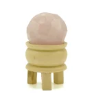 ESFERA FACETEADA Curativa de Piedras Preciosas y soporte de madera. CUARZO ROSA . 10 x 5,5 (cm)