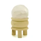 ESFERA FACETEADA Curativa de Piedras Preciosas y soporte de madera. CUARZO DE ROCA . 10 x 5,5 (cm)