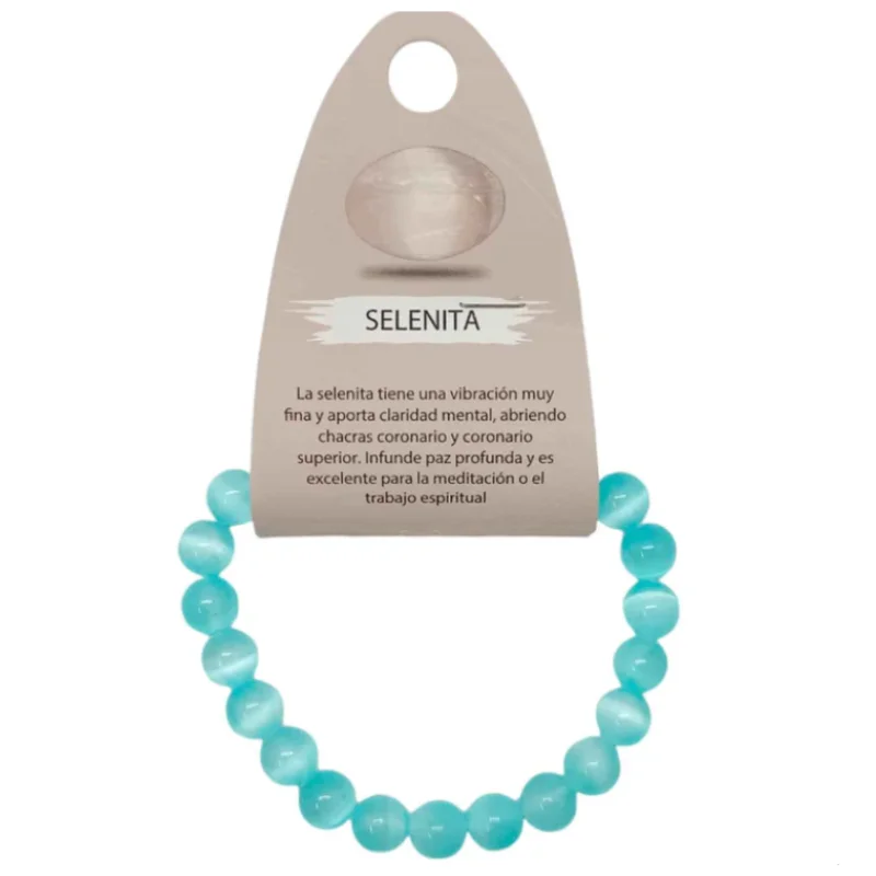 Pulsera Piedra Selenita Color 8 mm VERDE AGUA