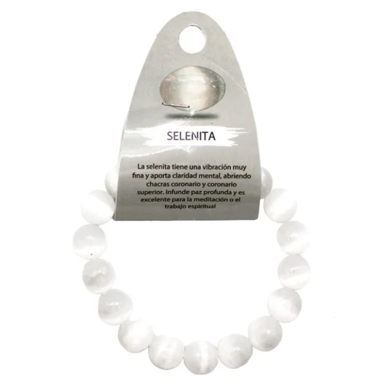 Pulsera Piedra Natural Selenita 11 mm. BLANCO NATURAL