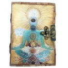 CUIADERNO GRIMORIO de Cuero Buda 7 Chakras. HOJAS DE PAPIRO