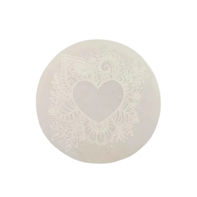 Plato Selenita Grabado Corazon 9-10 Cms Aprox Plato Selenita Grabado Corazon 9-10 Cms Aprox