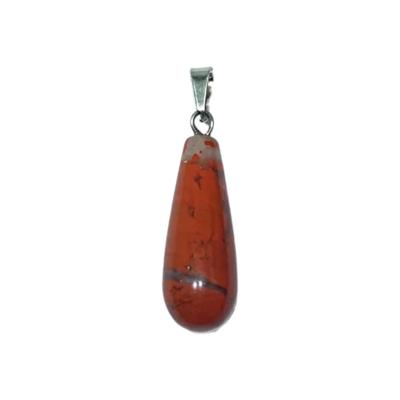 Colgante Lagrima Piedra Jaspe Rojo 28 mm Aprox Con En Metal