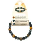 Pulsera Triple Protección Combinando Ojo Tigre, Obsidiana Y Hematite 8 mm.Tripleta