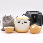 Set de tetera y tres tazas Panda Naranja. Cerámica