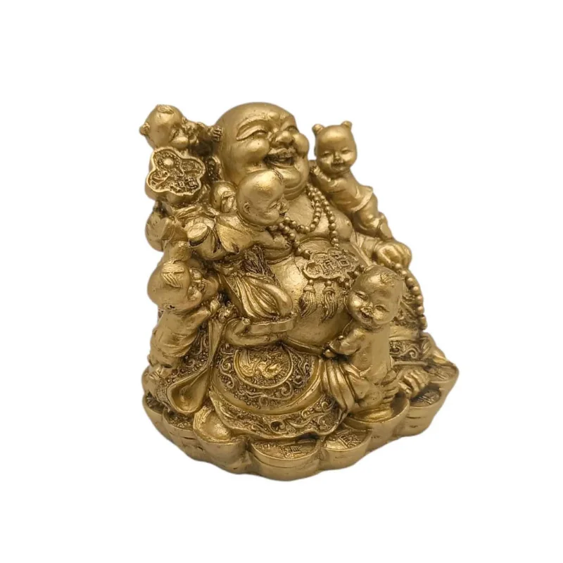 Figura En Resina Buda Feliz Con Bebes 10x10 Cms Aprox