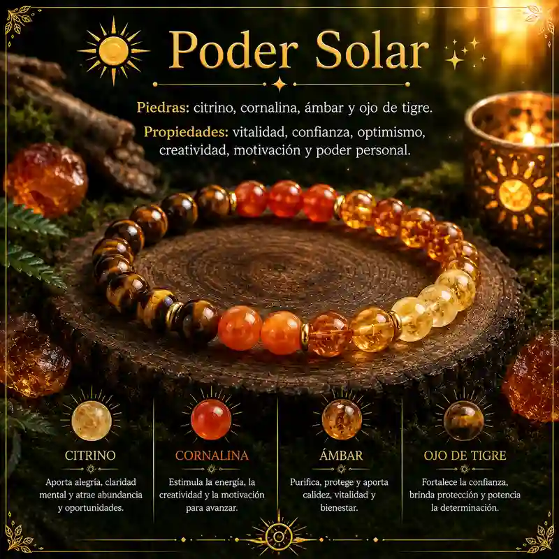 Pulsera Poder Solar con citrino cornalina ámbar y ojo de tigre