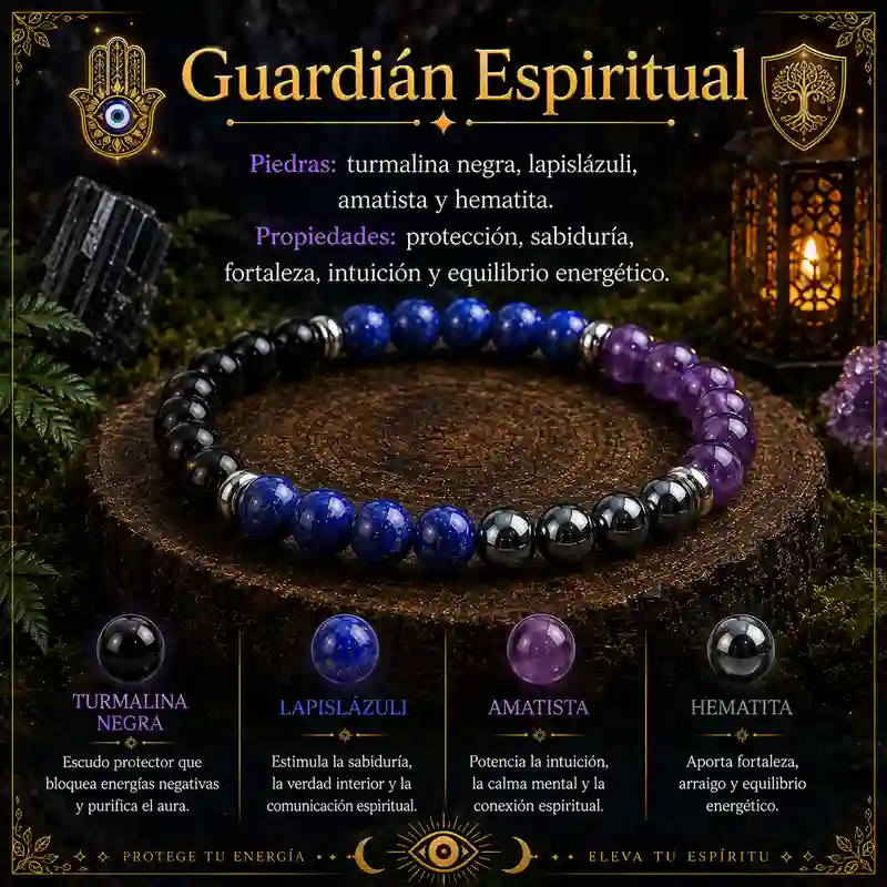 Pulsera Guardián Espiritual con turmalina negra lapislázuli amatista y hematita