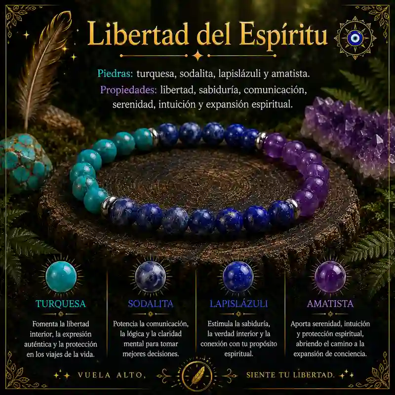 Pulsera Libertad del Espíritu con turquesa sodalita lapislázuli y amatista