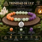 Pulsera Trinidad de Luz con Triquetra piedra sol jade claro y amatista