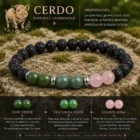 Pulsera Cerdo Horóscopo Chino con jade verde venturina verde cuarzo rosa y roca volcánica