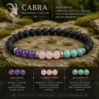 Pulsera Cabra Horóscopo Chino con amatista cuarzo rosa amazonita y roca volcánica