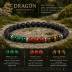 Pulsera Dragón Horóscopo Chino con malaquita jaspe rojo ojo de tigre y roca volcánica