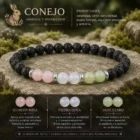 Pulsera Conejo Horóscopo Chino con cuarzo rosa piedra luna jade claro y roca volcánica