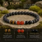 Pulsera Tigre Horóscopo Chino con ojo de tigre cornalina obsidiana negra y roca volcánica