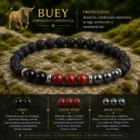 Pulsera Buey Horóscopo Chino con ónix jaspe rojo hematita y roca volcánica