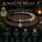 Pulsera Nudo de Brujas con turmalina negra amatista labradorita cuarzo cristal y dije plateado