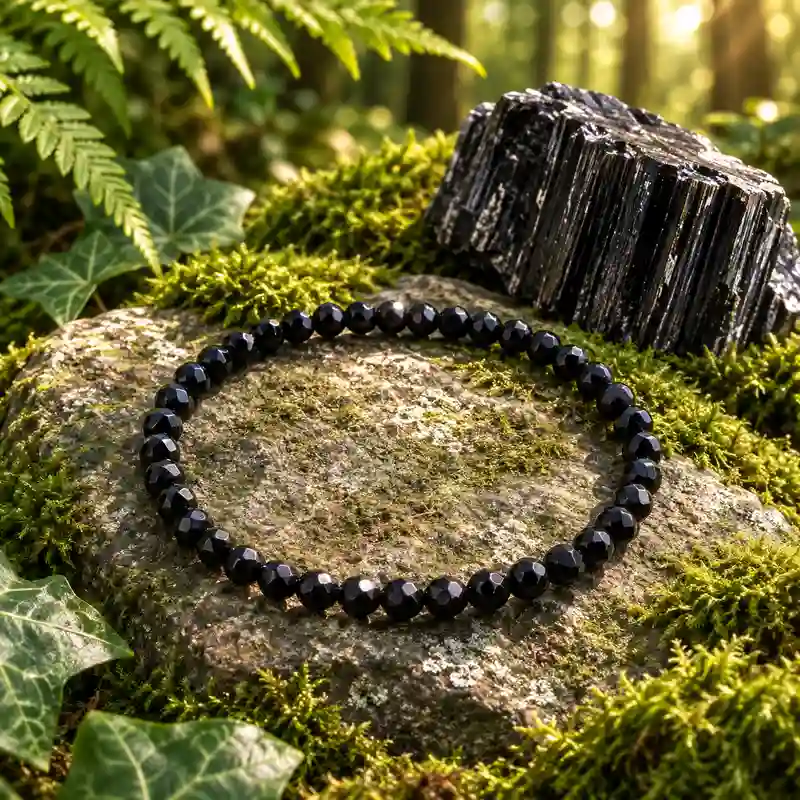 Pulsera elástica de turmalina negra natural facetada de 4 mm