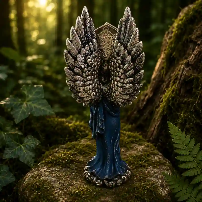 Figura de Metatrón con Cubo de Metatrón azul y plateada de 20 cm