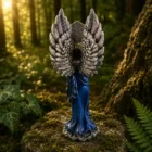 Figura de Arcángel Metatrón en resina de 27 cm con Cubo de Metatrón y manto azul