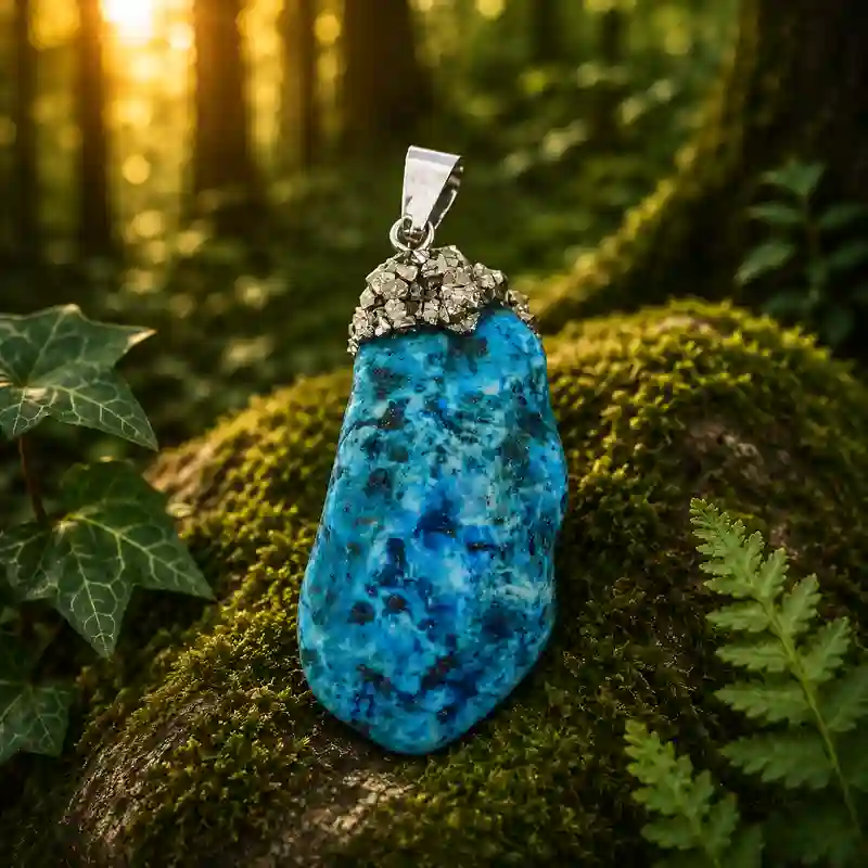 Colgante de piedra irregular de turquenita con pirita y gancho metálico de 2-3 cm