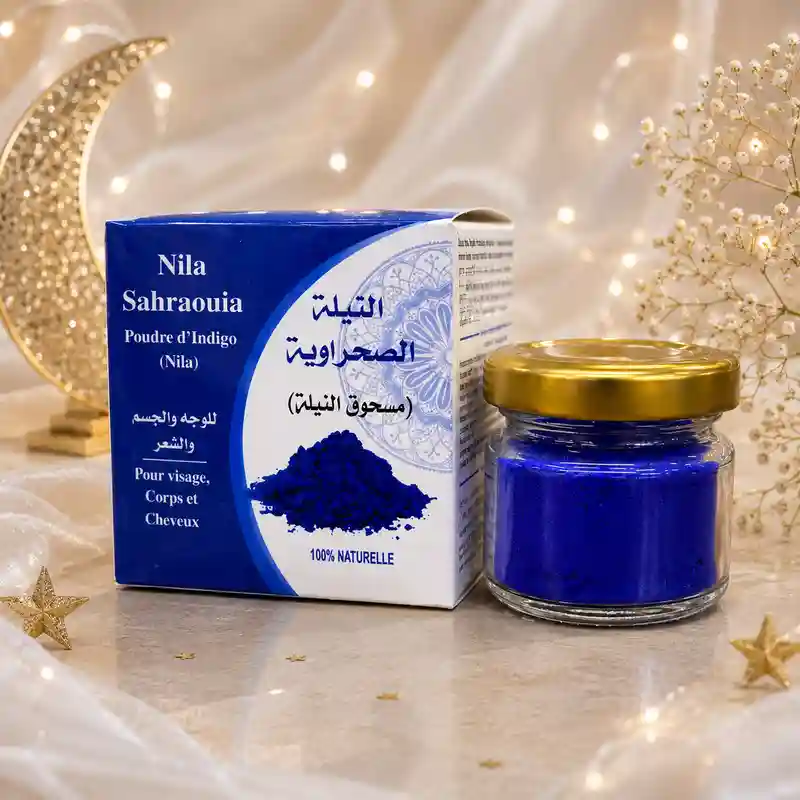 Nila Sahraouia natural polvo de índigo azul para rostro cuerpo y cabello