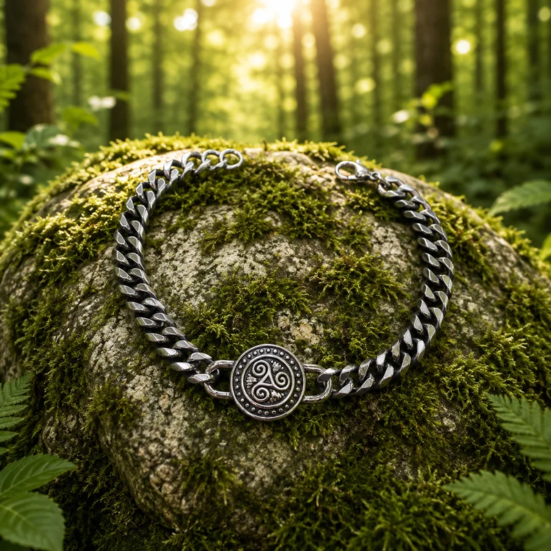 Pulsera de Acero Inoxidable con Símbolo Trisquel y Cierre Mosquetón 21 cm