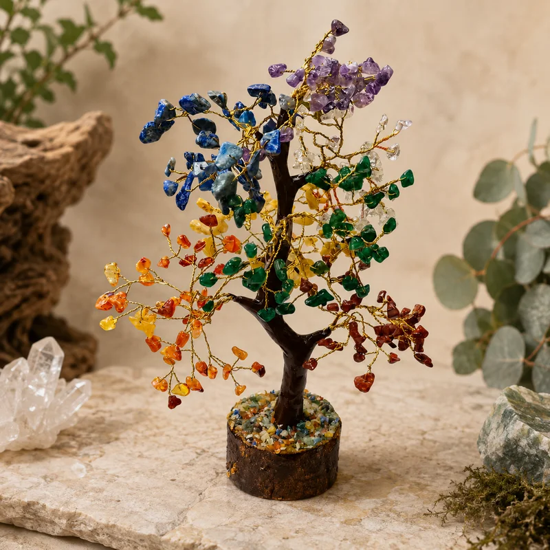 Árbol Bonsái de 100 Piedras Chips 7 Chakras 25 cm