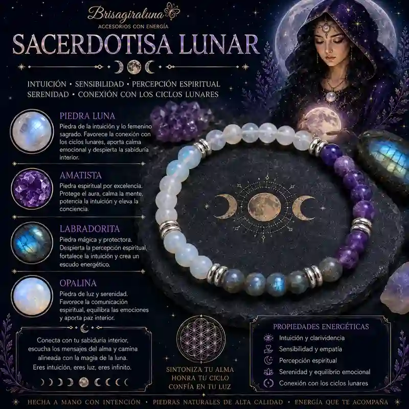 Pulsera Ritual Sacerdotisa Lunar Piedra Luna Amatista Labradorita y Opalina