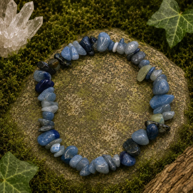 Pulsera Piedra Natural Chips Cuarzo Azul