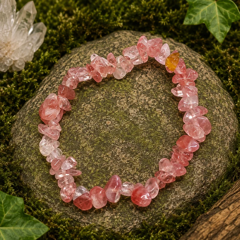 Pulsera Piedra Natural Chips Cuarzo Cerezo