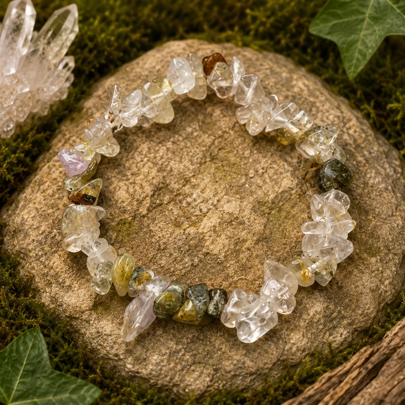 Pulsera Piedra Natural Chips Cuarzo Rutilado