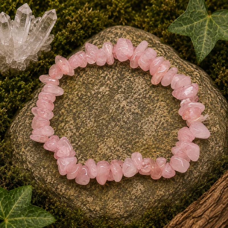 Pulsera Piedra Natural Chips Cuarzo Rosa