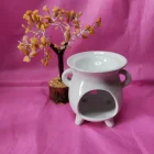 SAHUMADOR / INSENSARIO / QUEMADOR DE INCIENSOS EN CERÁMICA. ÁRBOL DE LA VIDA BLANCO. ANCHO: 12 CM ALTO: 10 CM FONDO: 12 CM