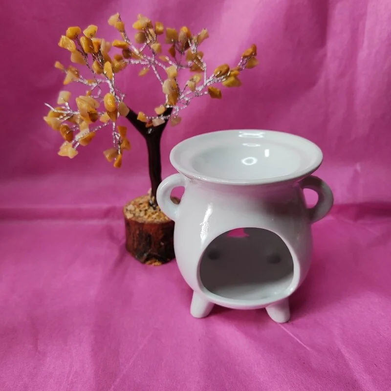 SAHUMADOR / INSENSARIO / QUEMADOR DE INCIENSOS EN CERÁMICA. ÁRBOL DE LA VIDA BLANCO. ANCHO: 12 CM ALTO: 10 CM FONDO: 12 CM