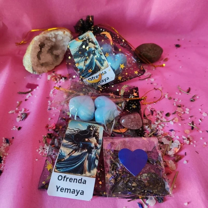 Bolsita ofrenda Yemaya con lavanda, aromabits melon y piedra natural
