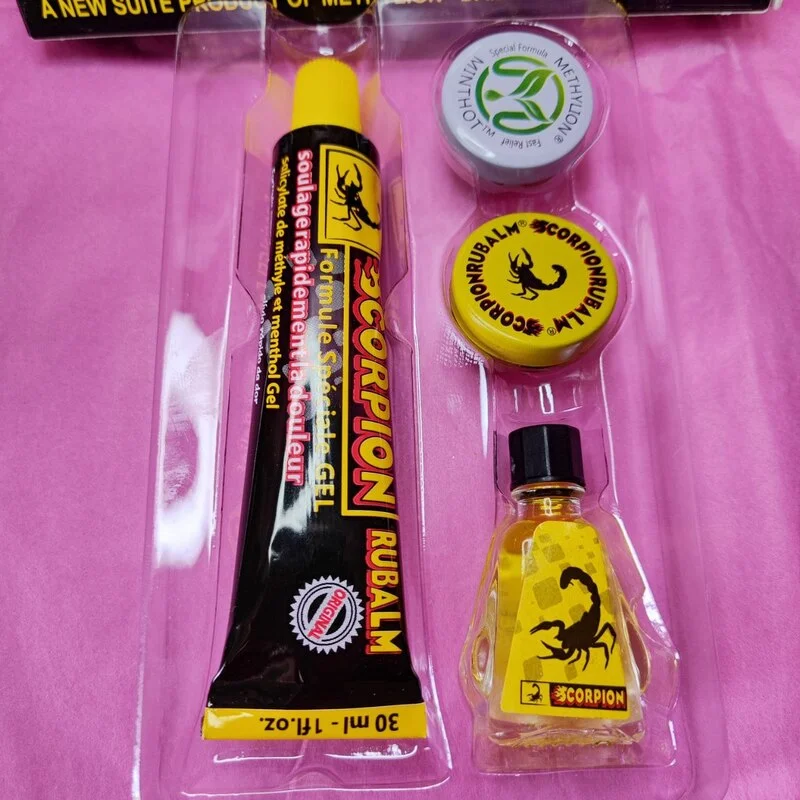 Pack escorpión. Crema, bálsamo, unguento y unguento de menthol.