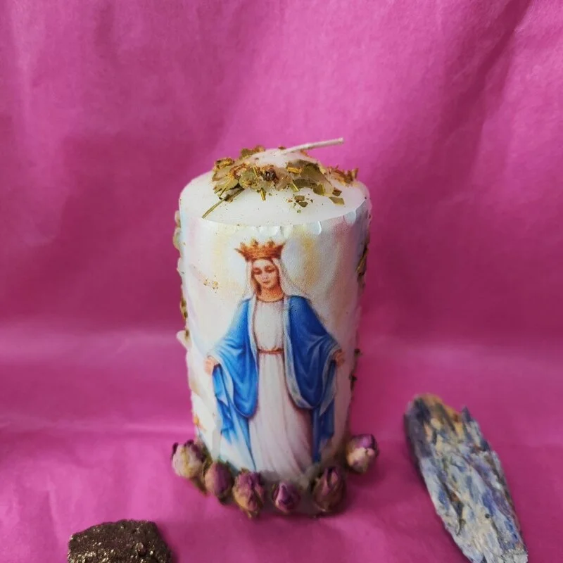 VELÓN GRANDE VIRGEN DE LOS MILAGROS. UNGIDO Y RITUALIZADO. Con mineral sorpresa
