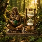 Figura Madre Tierra con reloj de arena en resina color bronce
