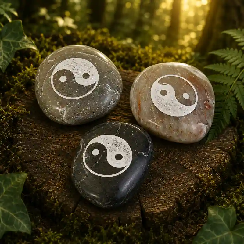 Piedra ovalada canto rodado con símbolo Yin Yang 5 cm