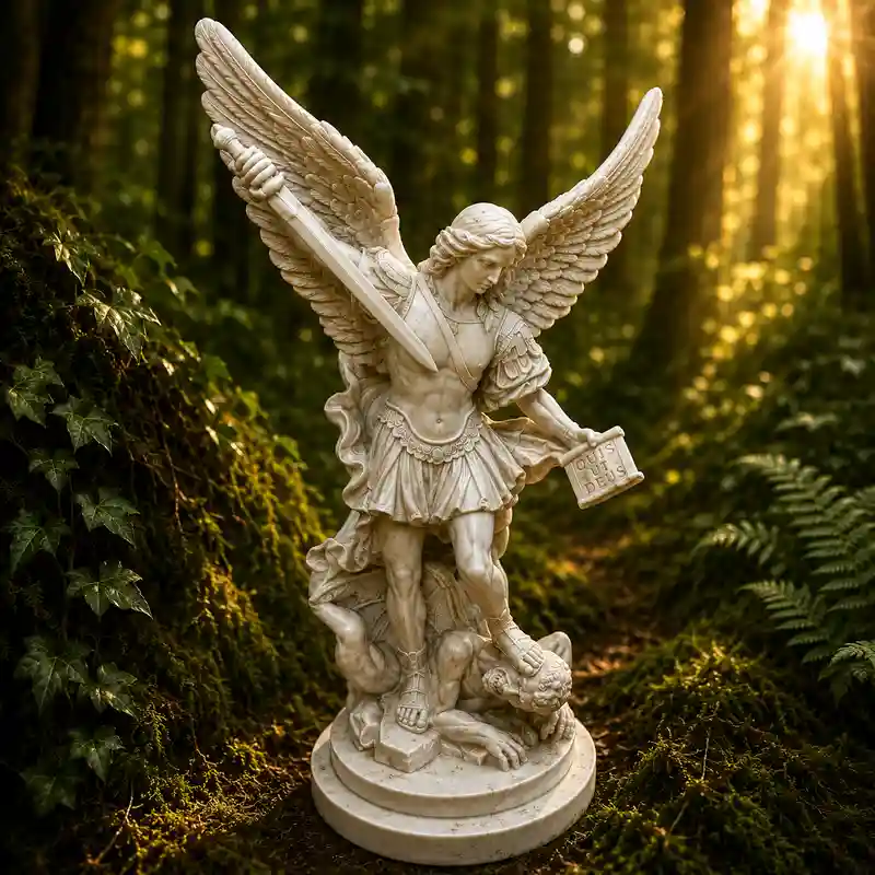 Figura San Miguel Arcángel blanca de 40 cm con espada