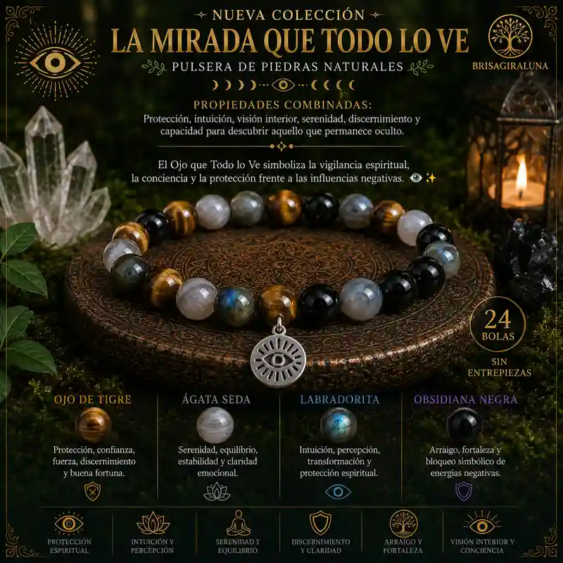 Pulsera La Mirada que Todo lo Ve con piedras naturales y dije de ojo