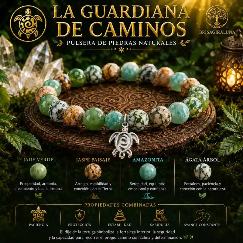 Pulsera La Guardiana de Caminos con tortuga y piedras naturales