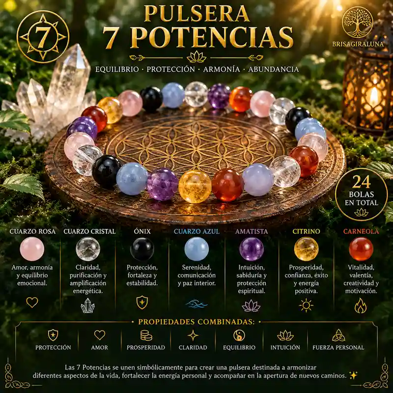 Pulsera 7 Potencias con 24 bolas de piedras naturales