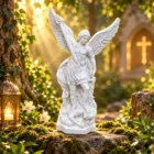 Figura Arcángel San Miguel blanco de 22 cm con alas y espada