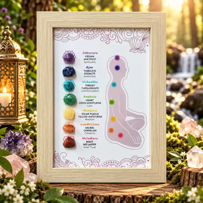 Cuadro decorativo 7 Chakras con minerales 21x15 cm
