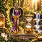 Figura Diosa de la Fortuna con alas y reloj de arena morada 17x19 cm1