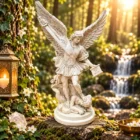 Figura San Miguel Arcángel en resina blanca 30 cm con espada