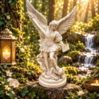 Figura San Miguel Arcángel en resina blanca 30 cm con espada1